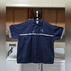 Disney's Tigger Embroidered Short Sleeve Button Shirt Men Navy Blue Size XXL